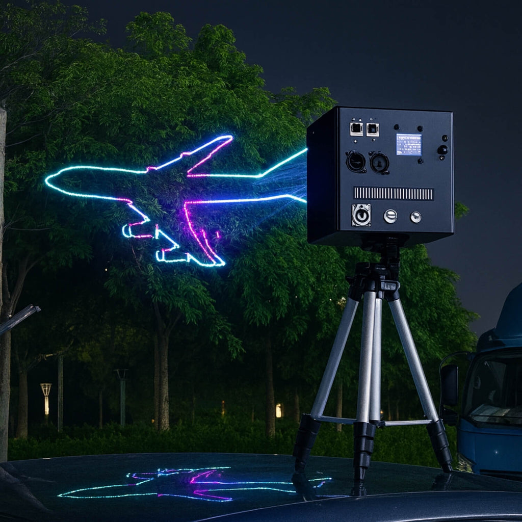 Projecteur laser RGB StarshineLasers A8 avec contrôle Bluetooth, DMX, batterie 6800mAh pour DJ, soirées et événements.