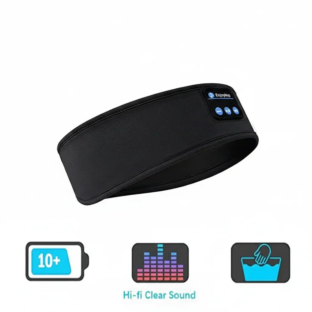 Casque bandeau audio Bluetooth sans fil de test-high tech pour sommeil, sport et méditation, avec écouteurs intégrés.