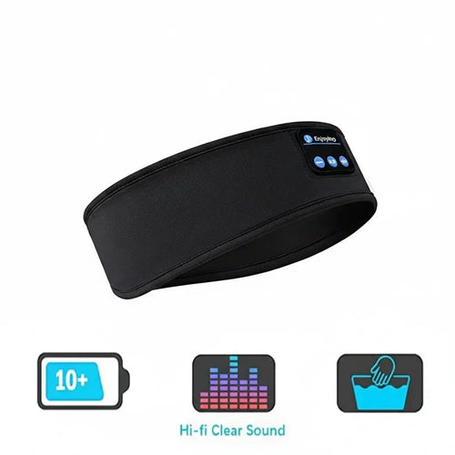 Casque bandeau audio Bluetooth sans fil de test-high tech pour sommeil, sport et méditation, avec écouteurs intégrés.