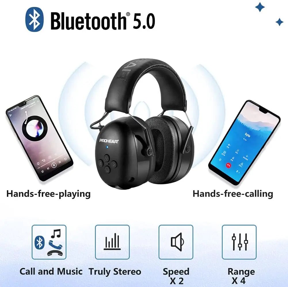 Casque anti-bruit Bluetooth CAN noir avec écouteurs électroniques, protection NRR 25dB et autonomie de 40h, pour musique et sécurité