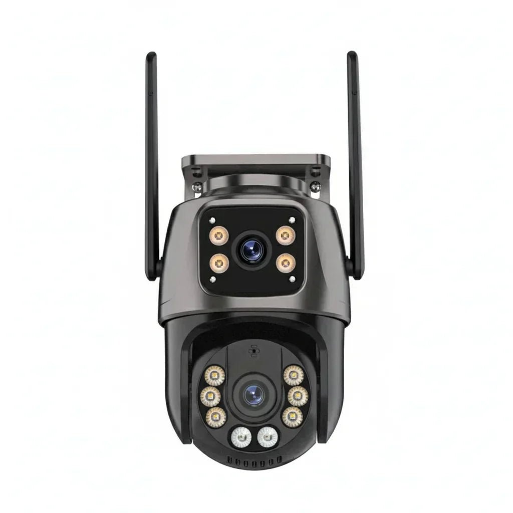 Caméra PTZ 4K de test-high tech pour sécurité domestique, vision nocturne, détection de mouvement et surveillance à 360°.