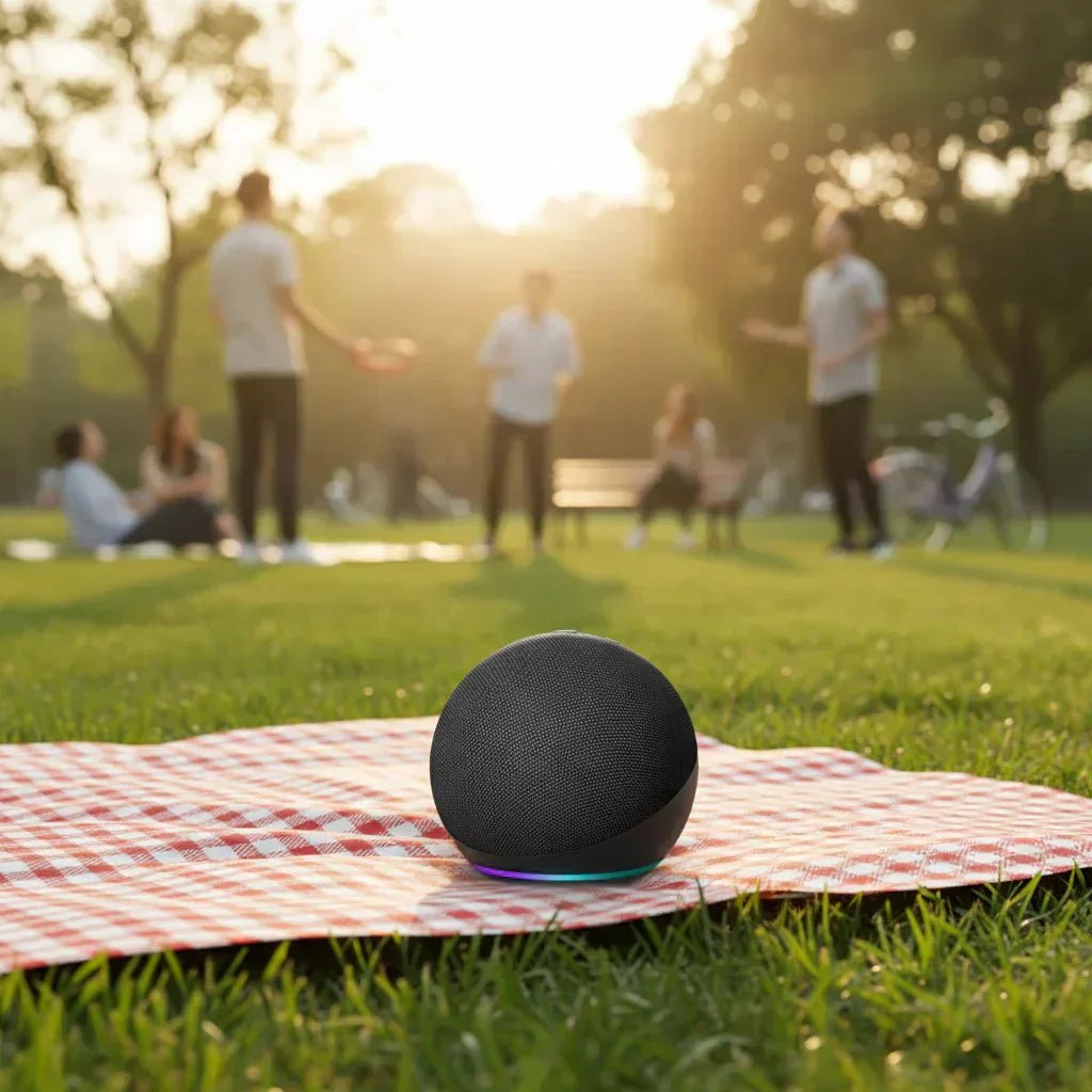 Haut-parleur Bluetooth élégant de test-high tech avec son 360°, micro intégré et autonomie de 12h, design moderne et épuré.