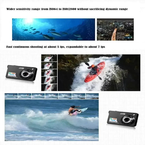 Appareil photo numérique CAN HD 18MP noir avec zoom optique, rechargeable et anti-secousses, pour des photos de haute qualité.