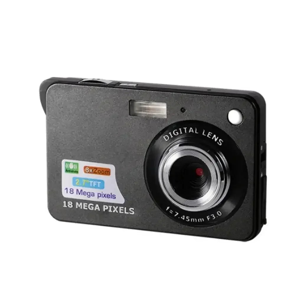 Appareil photo numérique CAN HD 18MP noir avec zoom optique, rechargeable et anti-secousses, pour des photos de haute qualité.