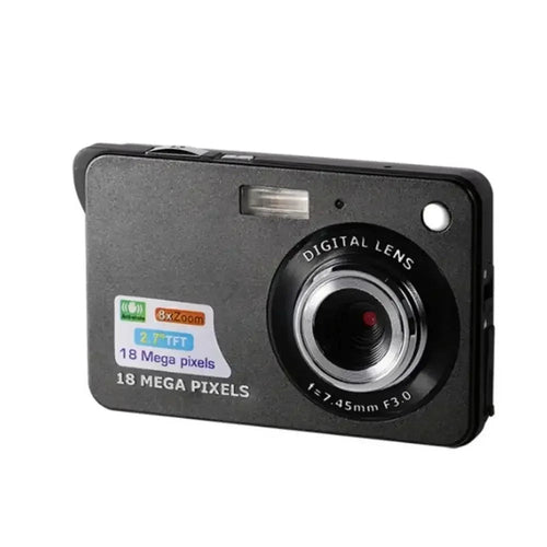 Appareil photo numérique CAN HD 18MP noir avec zoom optique, rechargeable et anti-secousses, pour des photos de haute qualité.